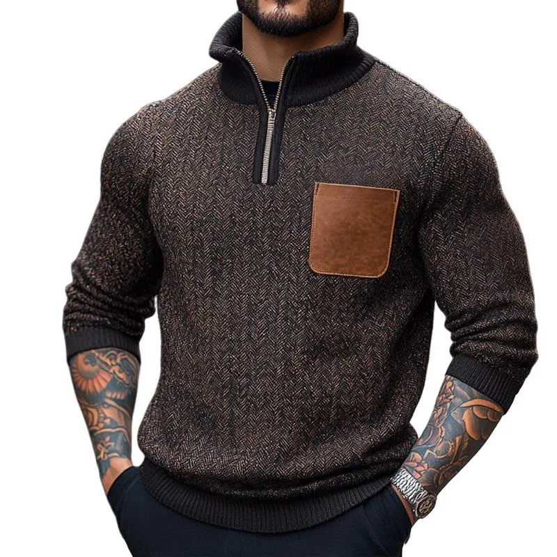 Men's Retro Casual Herringbone Stitching Stand Collar Sweatshirt 52520098TO sold by Manly