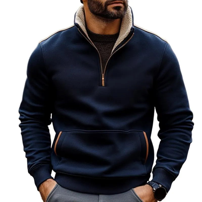 Men's Retro Casual Colorblock Plush Collar Sweatshirt 00371458TO sold by Manly