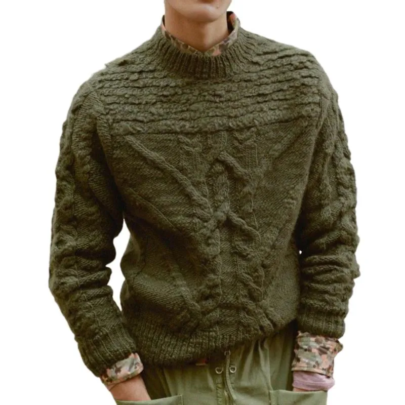 Men's Vintage Army Green Knitted Crew Neck Sweater 36902707U sold by Manly