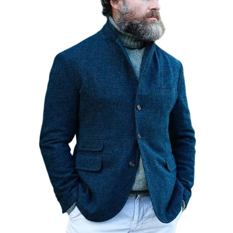 Men's Vintage Navy Stand Collar Button Jacket 38566472U sold by Manly