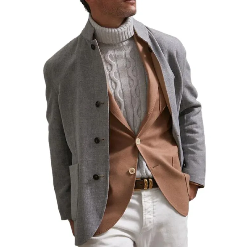 Men's Light Grey Stand Collar Button Blazer 64770699U sold by Manly