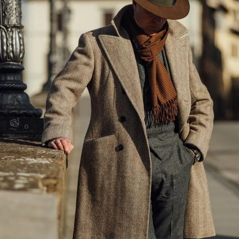 Men's Herringbone Notched Lapel Double-breasted Mid-length Coat 11577996U sold by Manly product image thumbnail 2