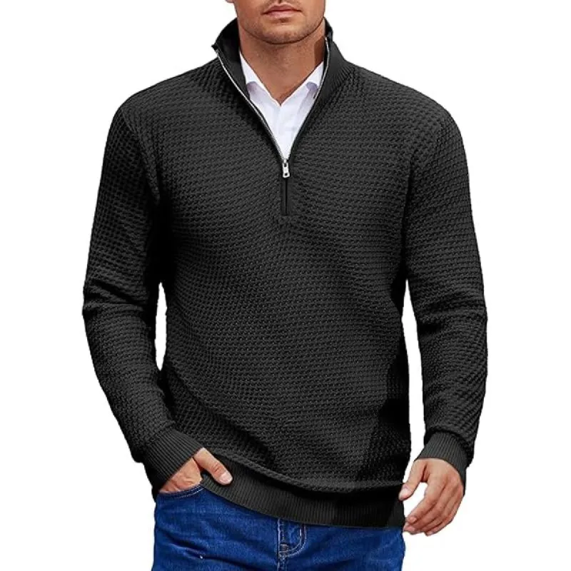 Men's Black Stand Collar Half Zip Knit Sweatshirt 39965321U sold by Manly