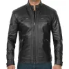 Men's Quilted Panel Zip-Up Leather Jacket 39192184X sold by Manly
