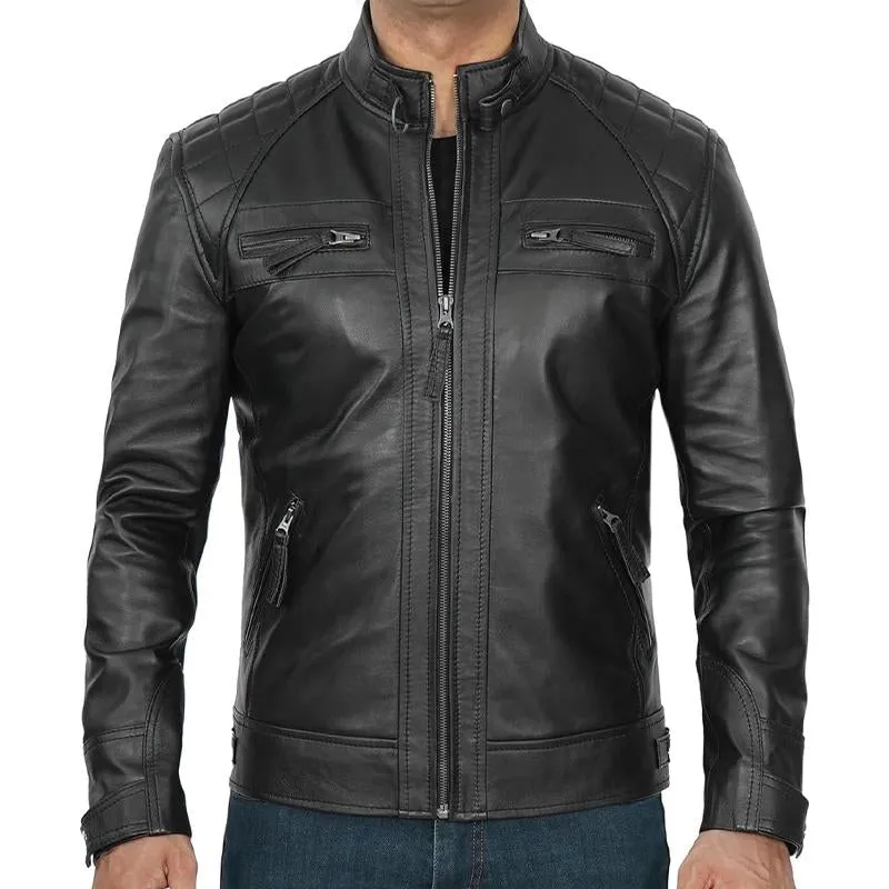Men's Quilted Panel Zip-Up Leather Jacket 39192184X sold by Manly product image thumbnail 3