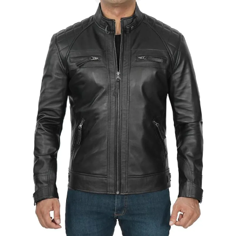 Men's Quilted Panel Zip-Up Leather Jacket 39192184X sold by Manly