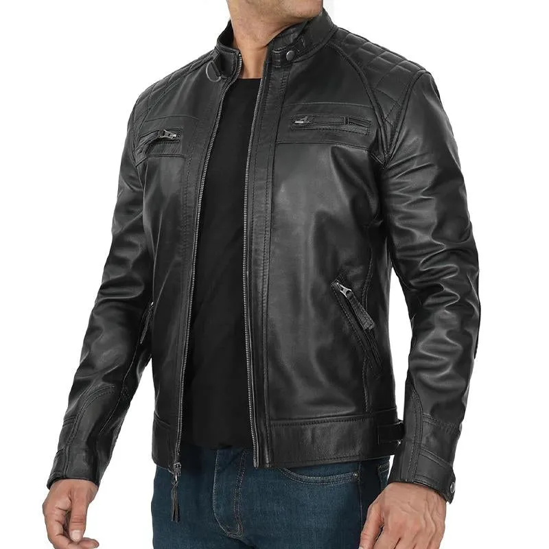 Men's Quilted Panel Zip-Up Leather Jacket 39192184X sold by Manly product image thumbnail 2