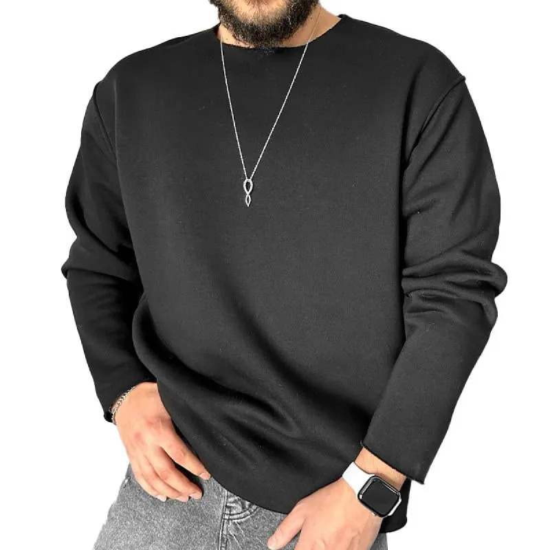 Men's Solid Color Loose Round Neck Long Sleeve T-shirt 00639858X sold by Manly