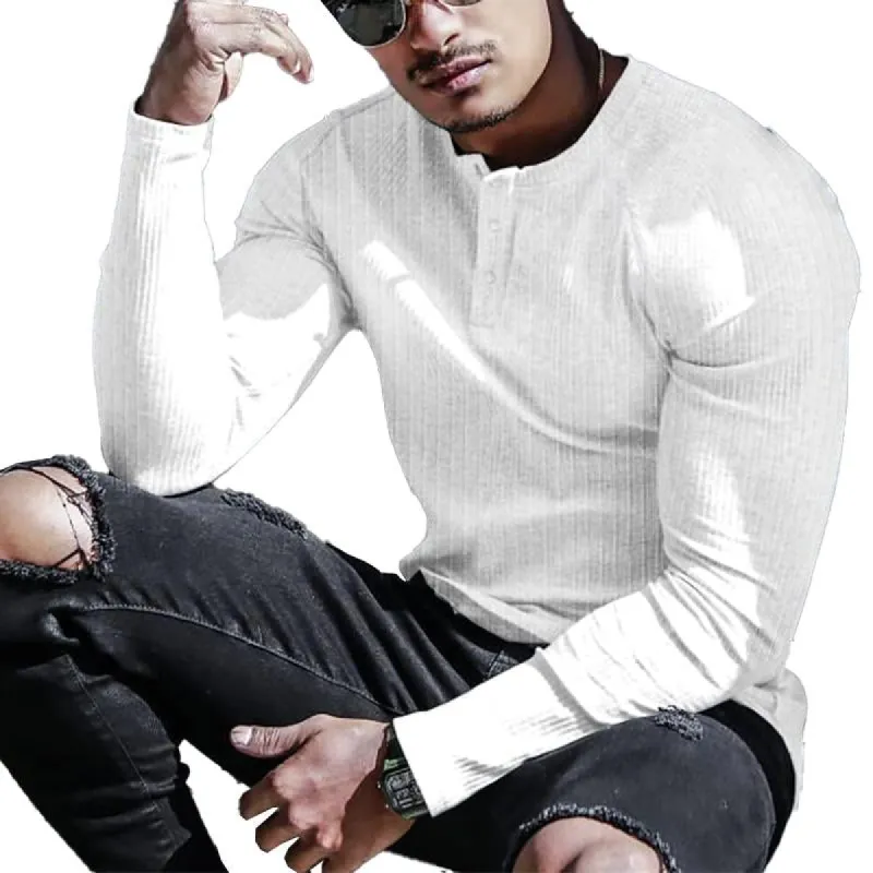 Men's Solid Knit Henley Neck Long Sleeve T-Shirt 78640428X sold by Manly