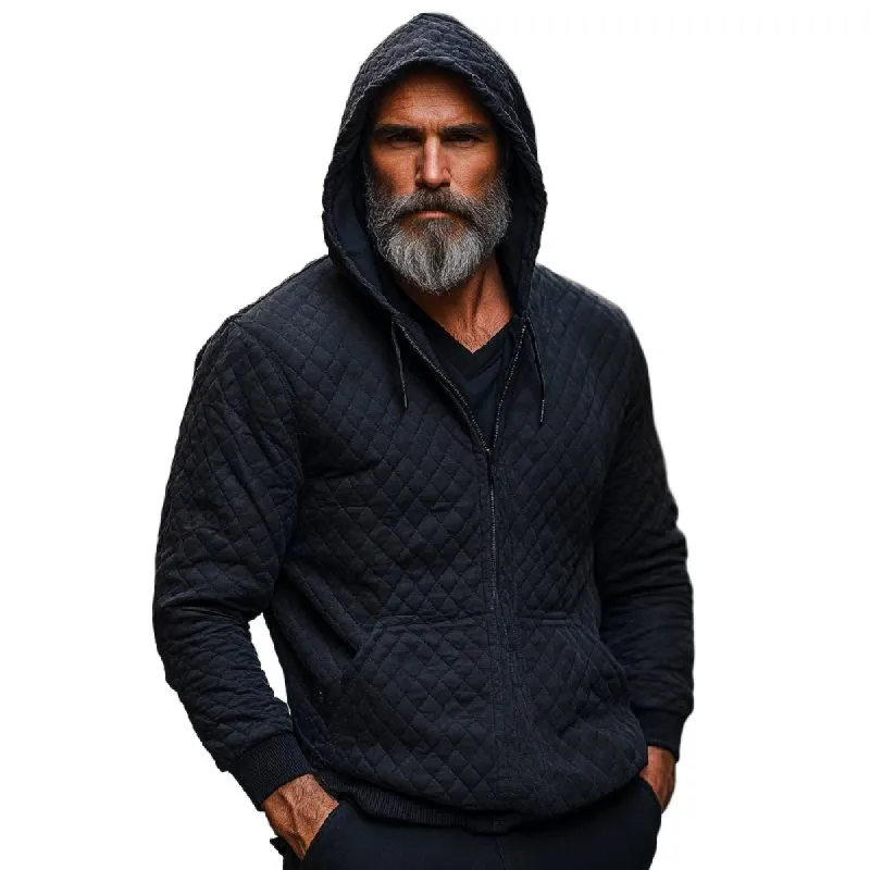 Men's Casual Quilted Zip-Up Warm Hoodie 82301177F sold by Manly