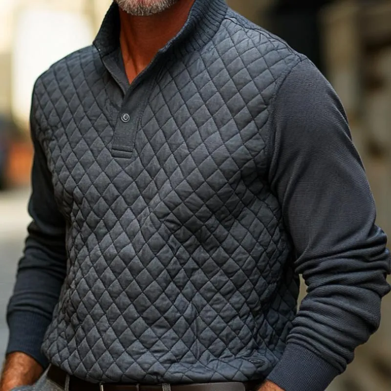 Men's Classic Stand Collar Quilted Padded Long Sleeve Warm POLO Shirt 00955994F sold by Manly product image thumbnail 3