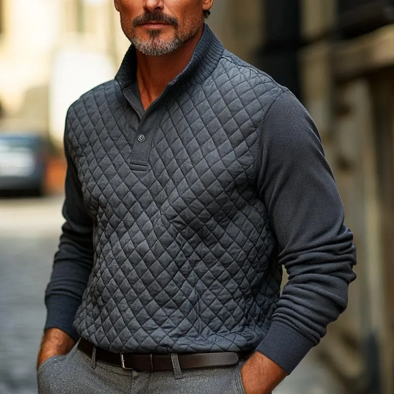 Men's Classic Stand Collar Quilted Padded Long Sleeve Warm POLO Shirt 00955994F sold by Manly product image thumbnail 2