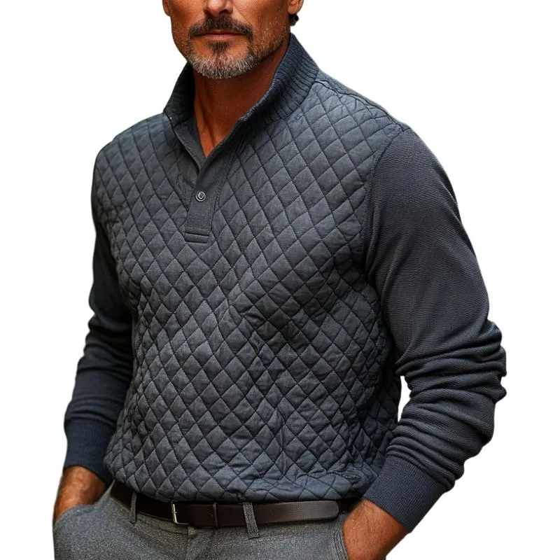 Men's Classic Stand Collar Quilted Padded Long Sleeve Warm POLO Shirt 00955994F sold by Manly