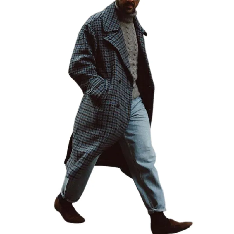 Men's Classic Vintage Double Breasted Below-the-Knee Houndstooth Coat 54341963K sold by Manly