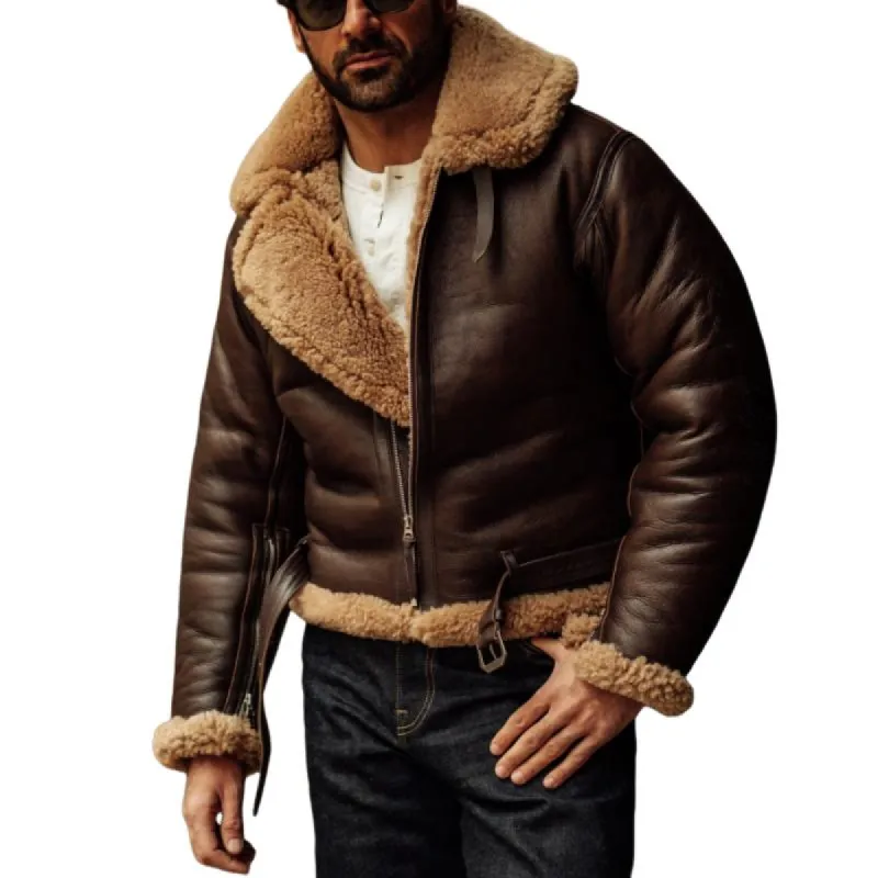 Men's Classic Vintage Lapel Lambswool Leather Jacket 21443739K sold by Manly