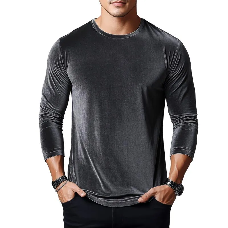 Men's Classic Casual Slim Fit Velvet Long Sleeve T-Shirt 68268916K sold by Manly