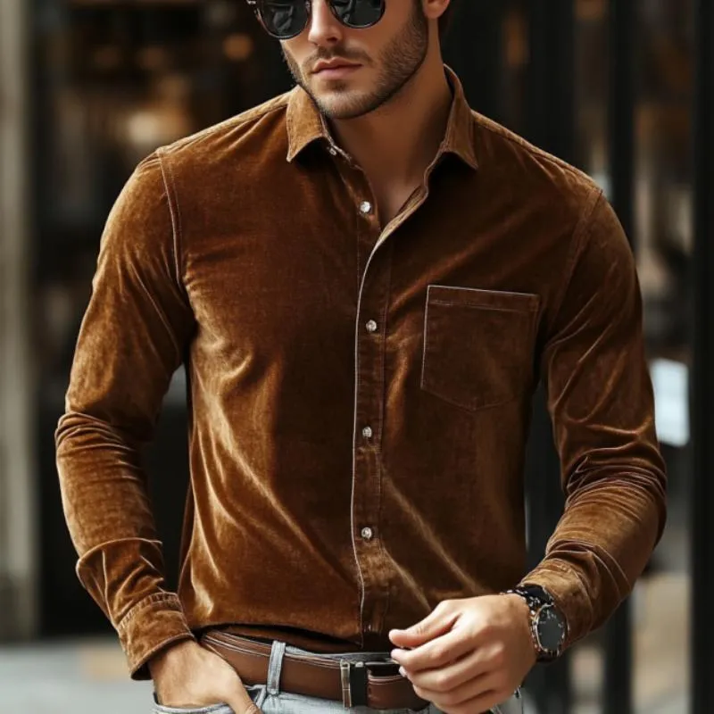 Men's Classic Casual Pocket Slim Fit Velvet Long Sleeve Shirt 60421935K sold by Manly product image thumbnail 2