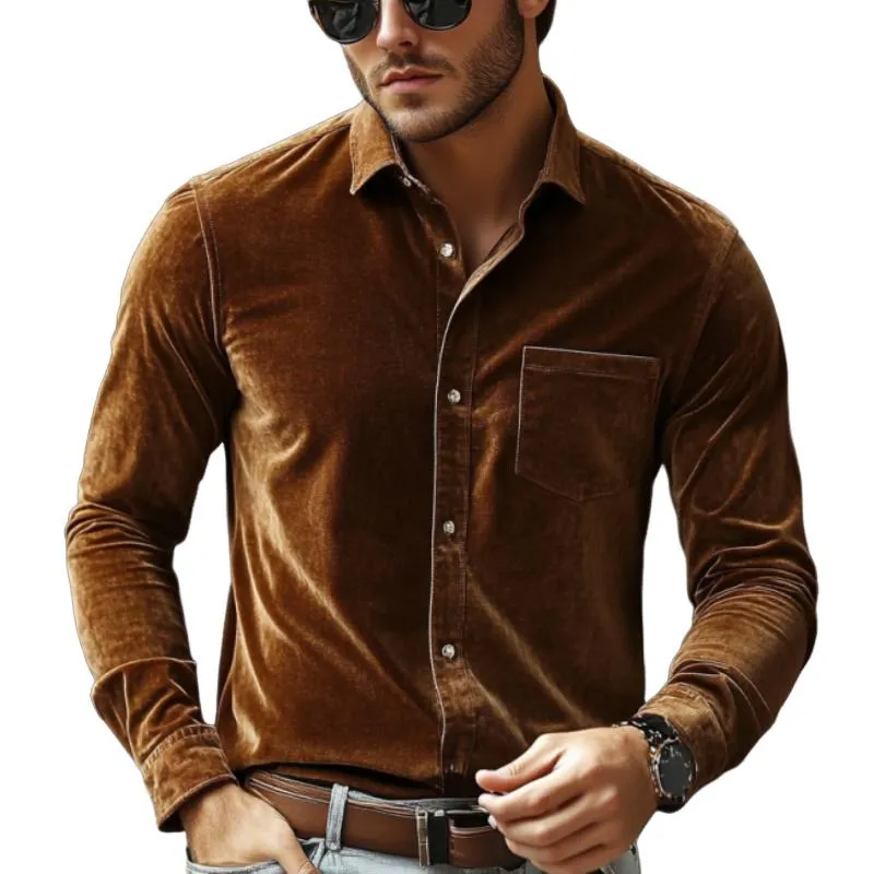 Men's Classic Casual Pocket Slim Fit Velvet Long Sleeve Shirt 60421935K sold by Manly