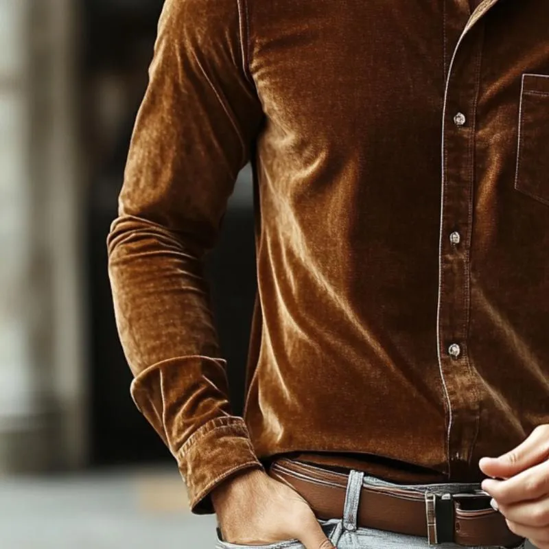 Men's Classic Casual Pocket Slim Fit Velvet Long Sleeve Shirt 60421935K sold by Manly product image thumbnail 5