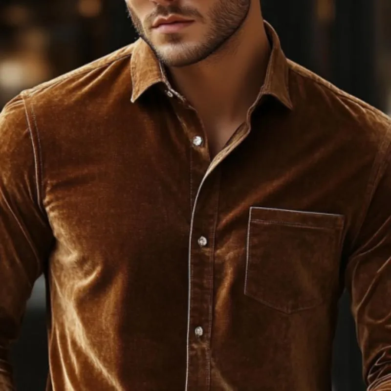 Men's Classic Casual Pocket Slim Fit Velvet Long Sleeve Shirt 60421935K sold by Manly product image thumbnail 4