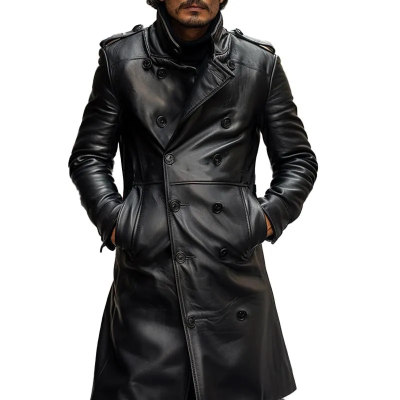 Men's Vintage Double Breasted Leather Coat 27479166X sold by Manly