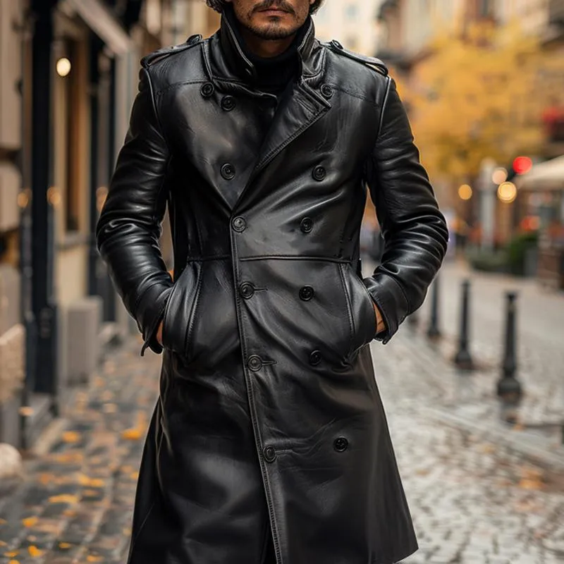 Men's Vintage Double Breasted Leather Coat 27479166X sold by Manly product image thumbnail 2