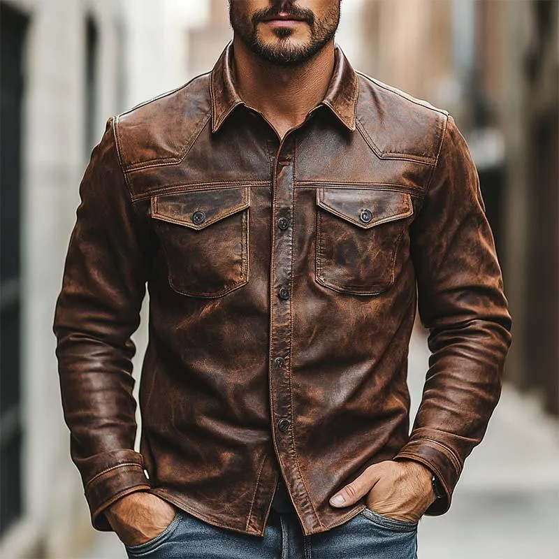 Men's Classic Casual Slim Fit Leather Long Sleeve Shirt 41937915K sold by Manly product image thumbnail 2