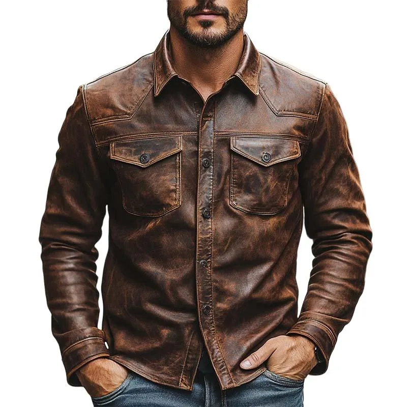 Men's Classic Casual Slim Fit Leather Long Sleeve Shirt 41937915K sold by Manly