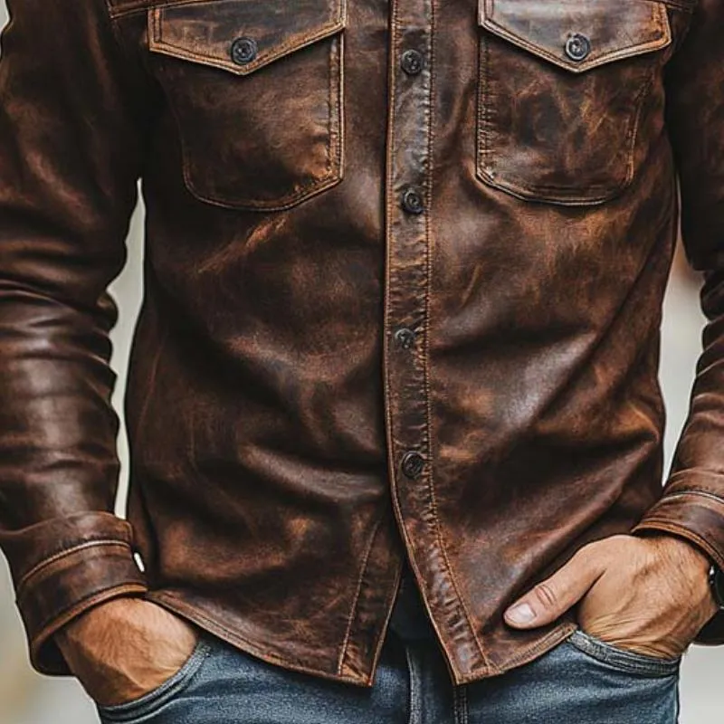 Men's Classic Casual Slim Fit Leather Long Sleeve Shirt 41937915K sold by Manly product image thumbnail 4