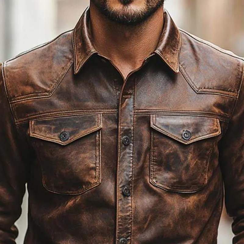 Men's Classic Casual Slim Fit Leather Long Sleeve Shirt 41937915K sold by Manly product image thumbnail 3