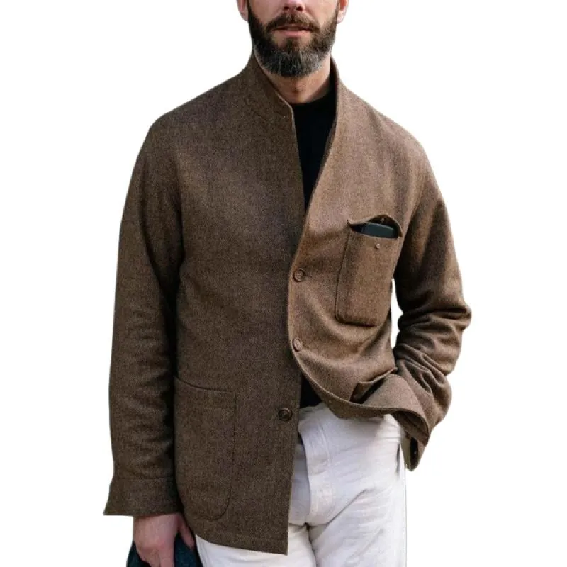 Men's Classic Vintage Stand Collar Multi-Pocket Herringbone Jacket 61005331K sold by Manly