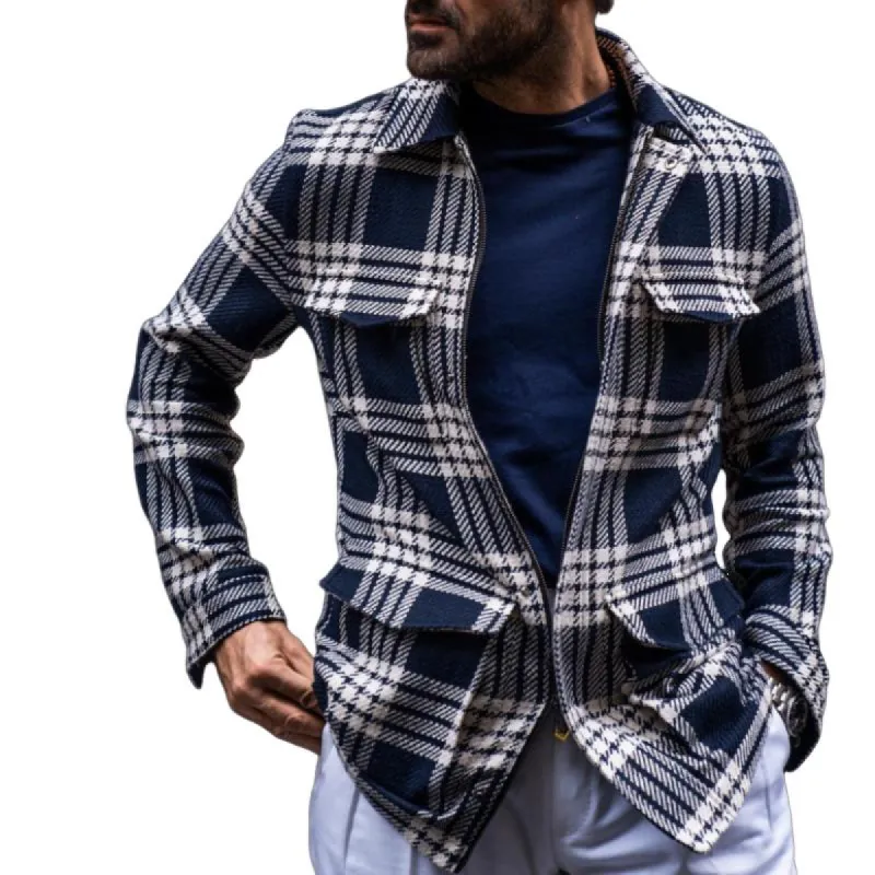 Men's Classic Casual Lapel Multi-Pocket Plaid  Jacket 40529737K sold by Manly