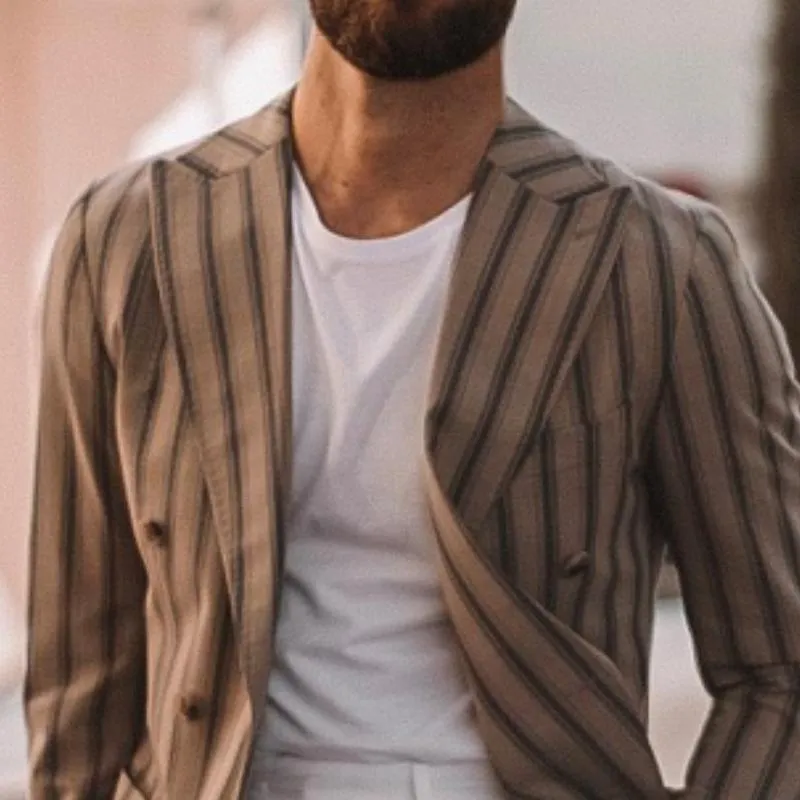 Men's Classic Casual Vertical Striped Double-breasted Slim-fit Blazer 87101163K sold by Manly product image thumbnail 3