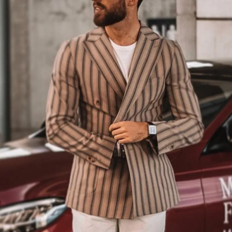 Men's Classic Casual Vertical Striped Double-breasted Slim-fit Blazer 87101163K sold by Manly product image thumbnail 2