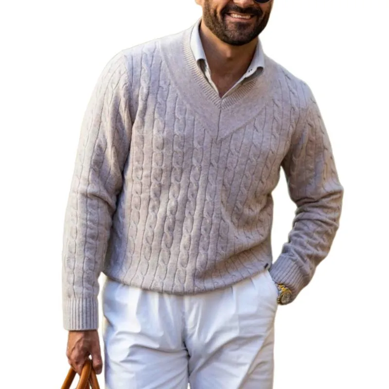 Men's Classic Casual V-Neck Cable Knit Pullover Sweater 36591053K sold by Manly