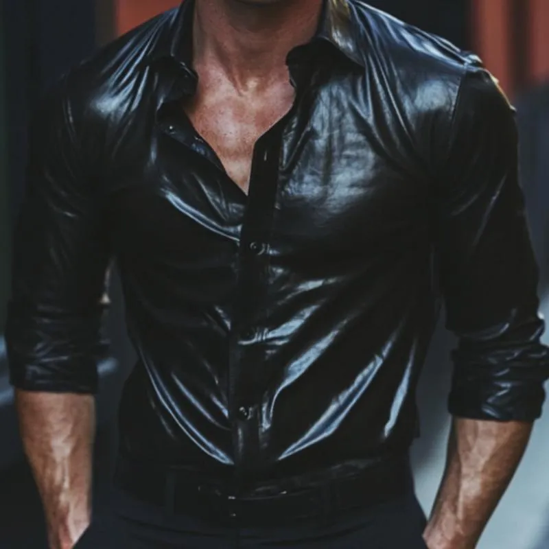 Men's Classic Black Long Sleeve Leather Shirt 00395220F sold by Manly product image thumbnail 3