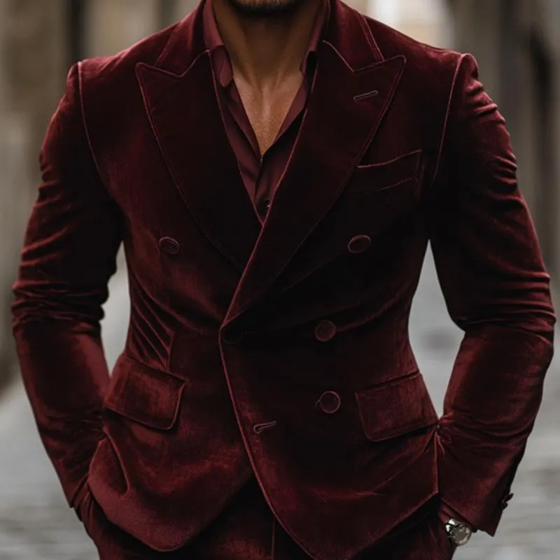 Men's Vintage Velvet Peak Lapel Double Breasted Slim Fit Blazer 15589467M sold by Manly product image thumbnail 3