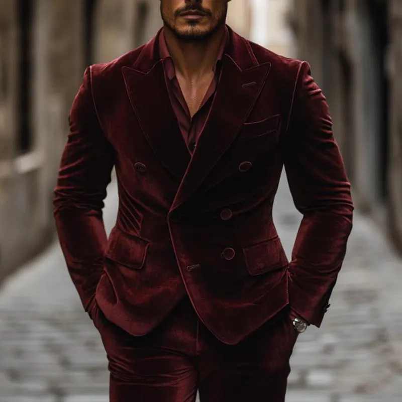Men's Vintage Velvet Peak Lapel Double Breasted Slim Fit Blazer 15589467M sold by Manly product image thumbnail 2