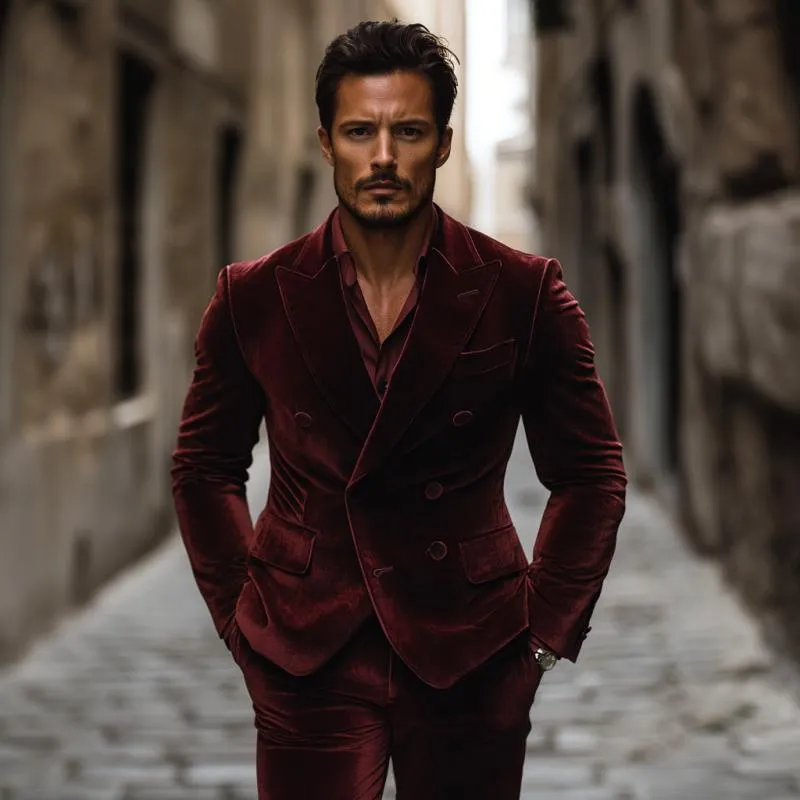 Men's Vintage Velvet Peak Lapel Double Breasted Slim Fit Blazer 15589467M sold by Manly product image thumbnail 4