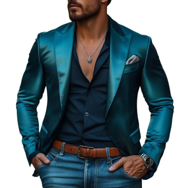 Men's Retro Elegant Satin Peak Lapel Single Breasted Slim Fit Blazer 52138853M sold by Manly