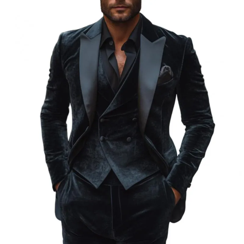 Men's Vintage Velvet Satin Patchwork Peak Lapel Single Breasted Slim Fit Blazer 74683721M sold by Manly