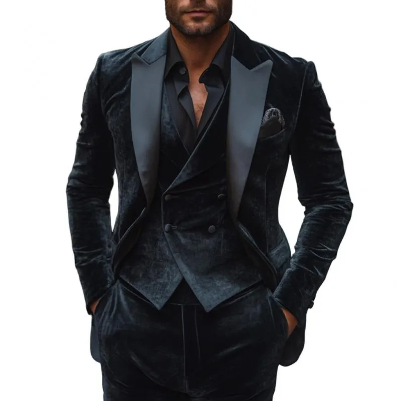 Men's Vintage Velvet Satin Patchwork Peak Lapel Single Breasted Slim Fit Blazer 74683721M sold by Manly