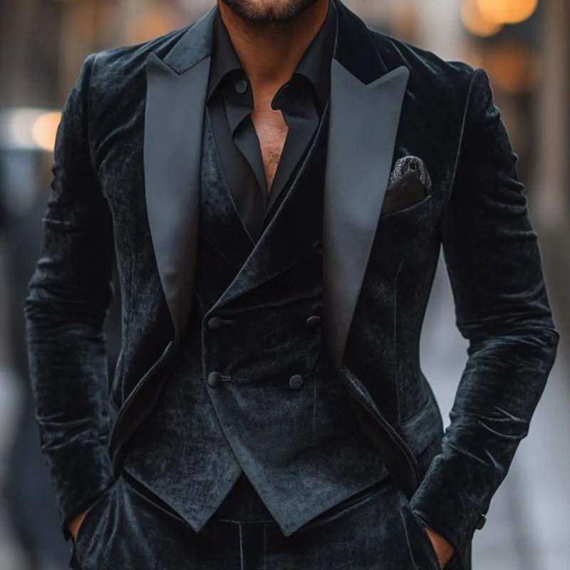 Men's Vintage Velvet Satin Patchwork Peak Lapel Single Breasted Slim Fit Blazer 74683721M sold by Manly product image thumbnail 3