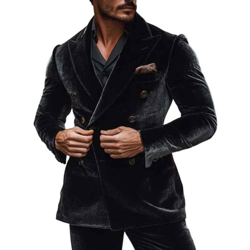 Men's Vintage Velvet Peak Lapel Double Breasted Slim Fit Blazer 48129850M sold by Manly