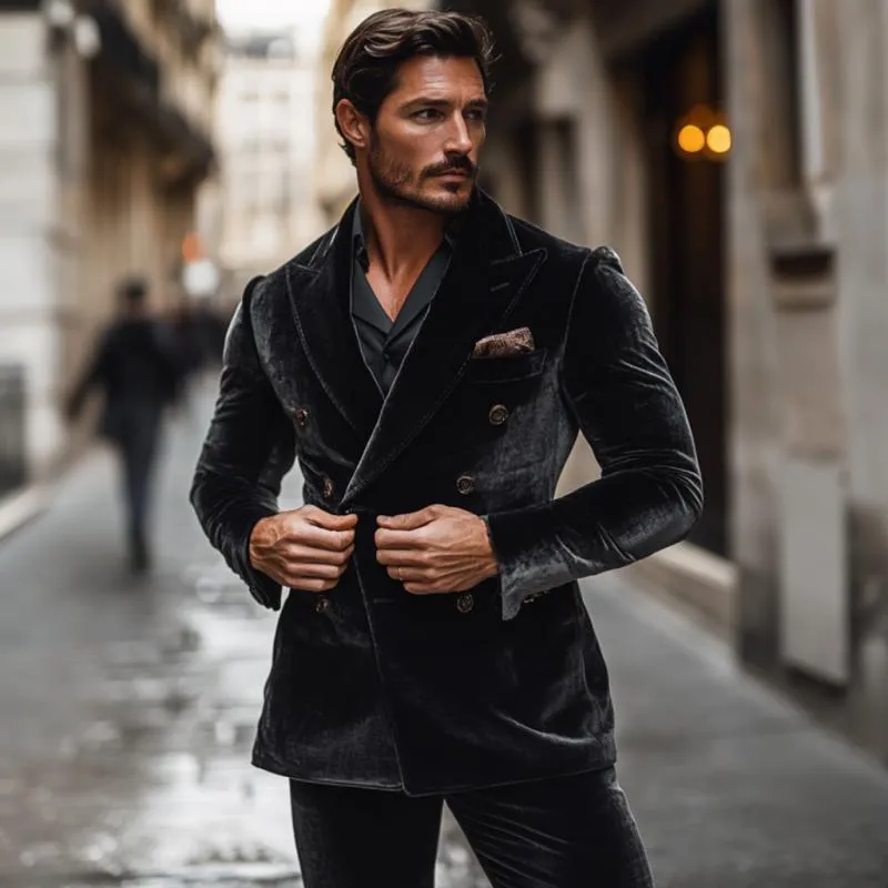 Men's Vintage Velvet Peak Lapel Double Breasted Slim Fit Blazer 48129850M sold by Manly product image thumbnail 3