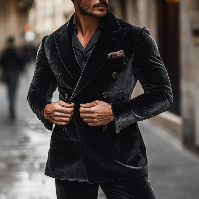Men's Vintage Velvet Peak Lapel Double Breasted Slim Fit Blazer 48129850M sold by Manly product image thumbnail 2