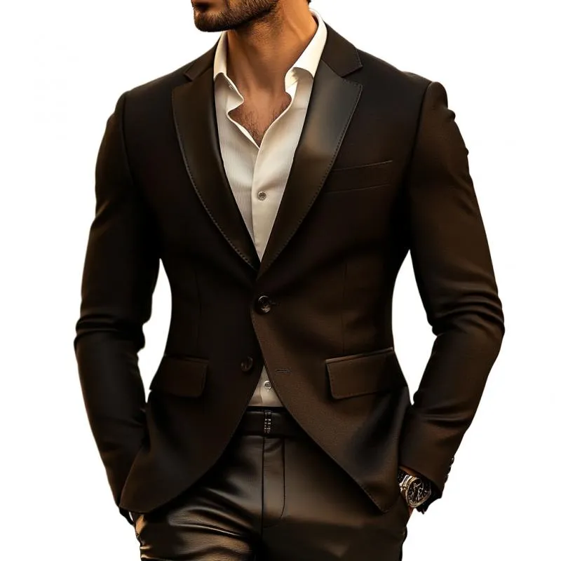 Men's Stylish Leather Patchwork Notch Lapel Single-breasted Slim-fit Blazer 44080807M sold by Manly