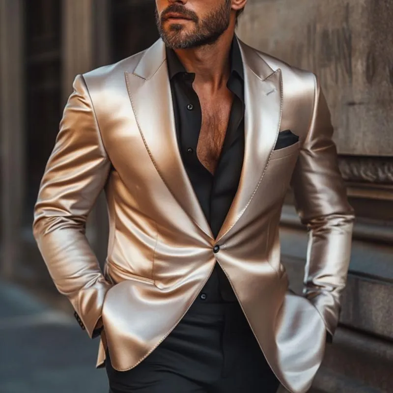 Men's Retro Elegant Satin Peak Lapel Single Breasted Slim Fit Blazer 02480890M sold by Manly product image thumbnail 2