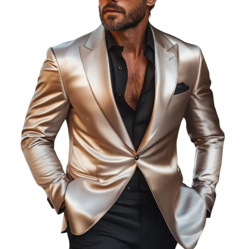 Men's Retro Elegant Satin Peak Lapel Single Breasted Slim Fit Blazer 02480890M sold by Manly