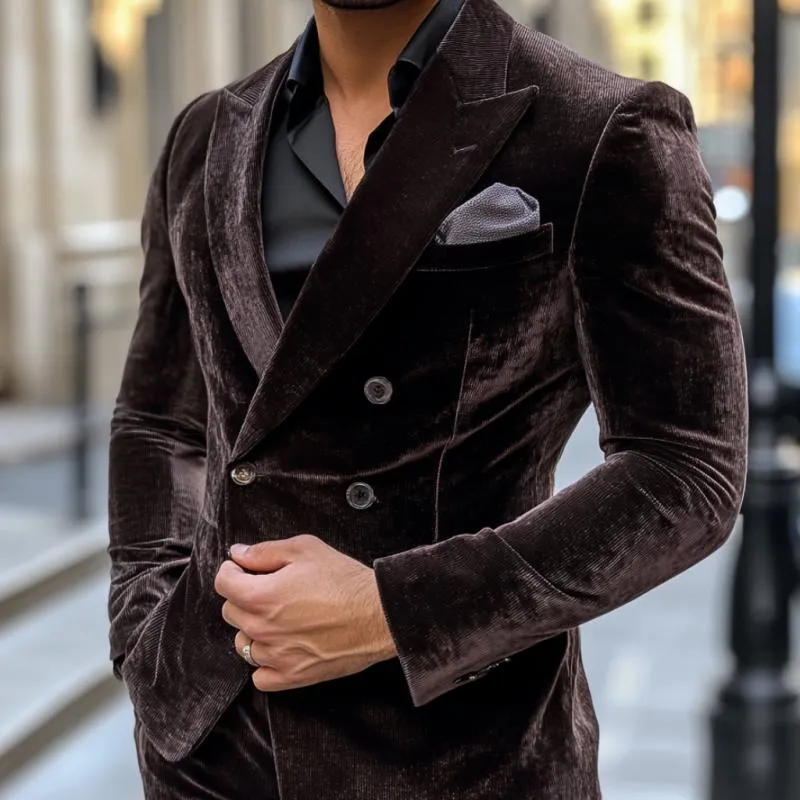 Men's Vintage Double Breasted Corduroy Peaked Lapel Slim Fit Blazer 52380976M sold by Manly product image thumbnail 3